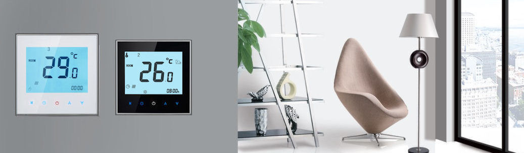 White and black touch-panel thermostats