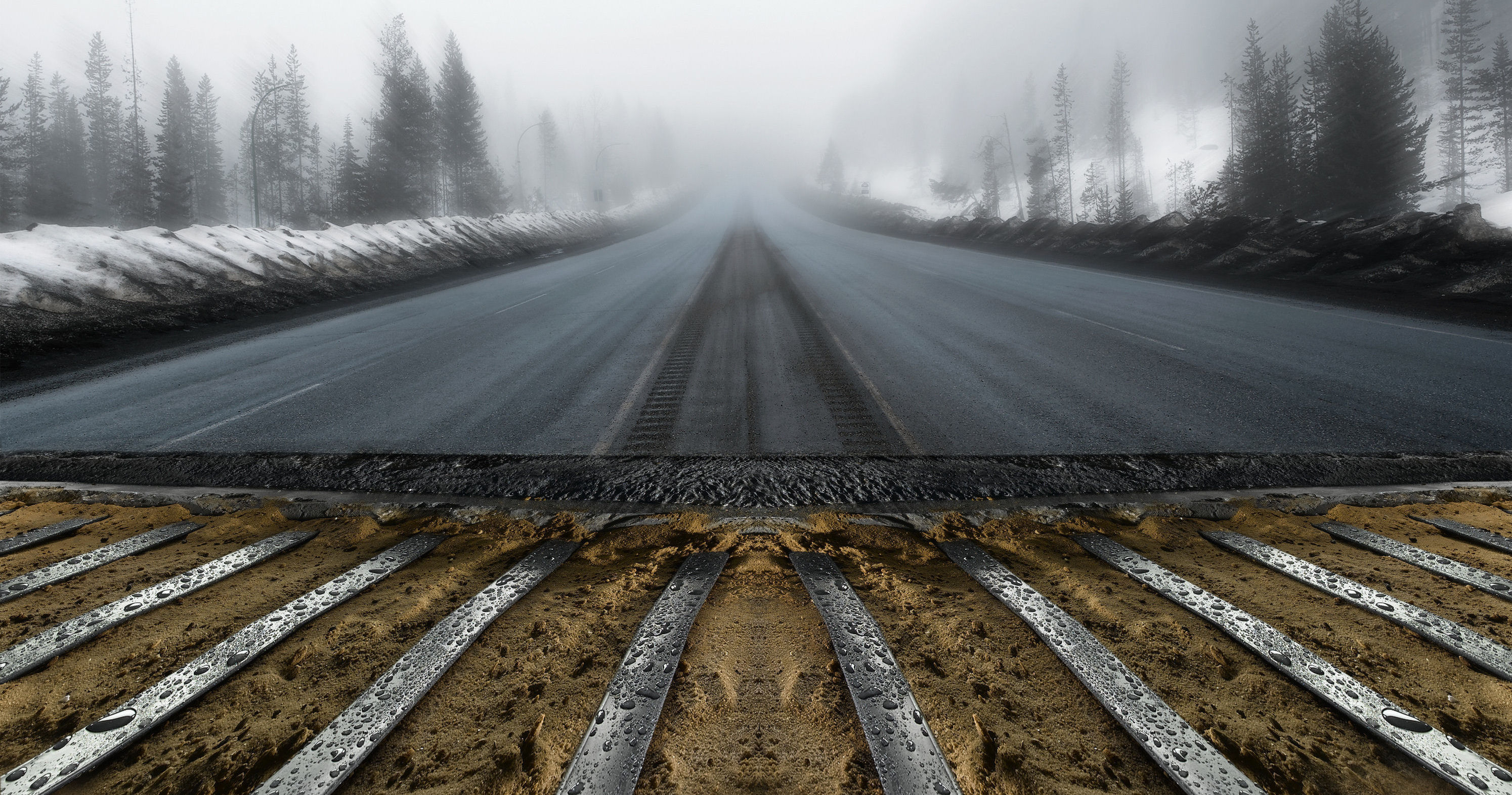 Outdoor ribbon installed beneath a road surface